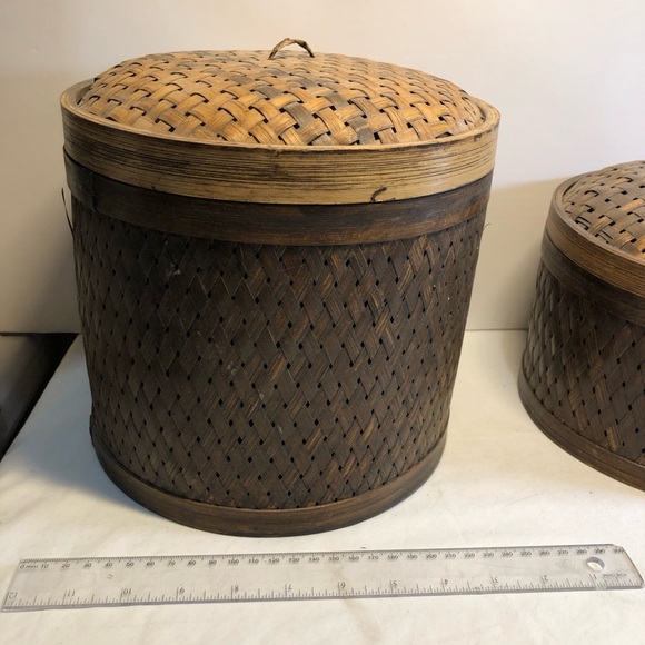 2 Vintage Woven Canisters Containers With Lids - Picture 4 of 16